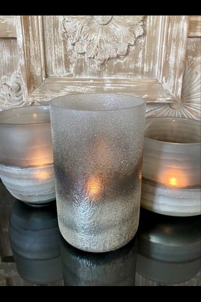10x6x6" TWO TONE GLASS CANDLE HOLDER [169233]